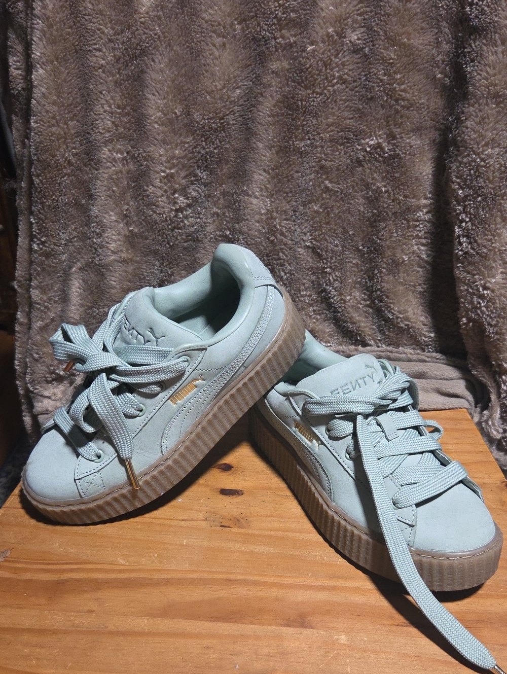 Puma Basket Platform Sneakers in Mint Green with Gum Sole